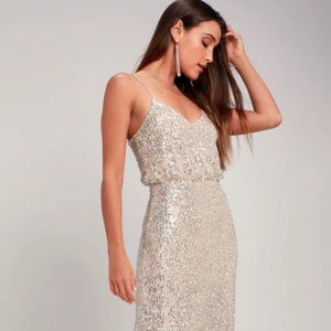 Lulus Broadway Silver Sequin Sleeveless Maxi Dress
